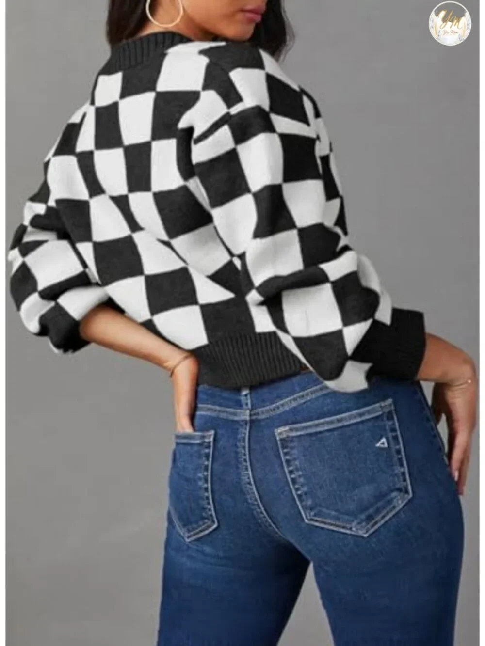 Cropped Cable Knit Cardigan Women V-Neck Button Down Plaid Fall Outwear